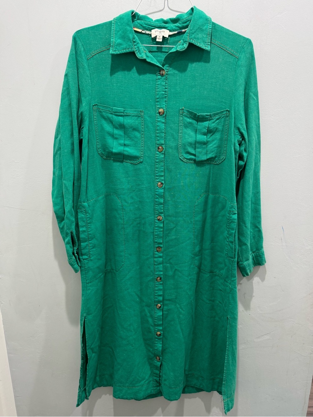 UMGEE women size MEDIUM Green Button-Front Shirt Dress casual spring travel